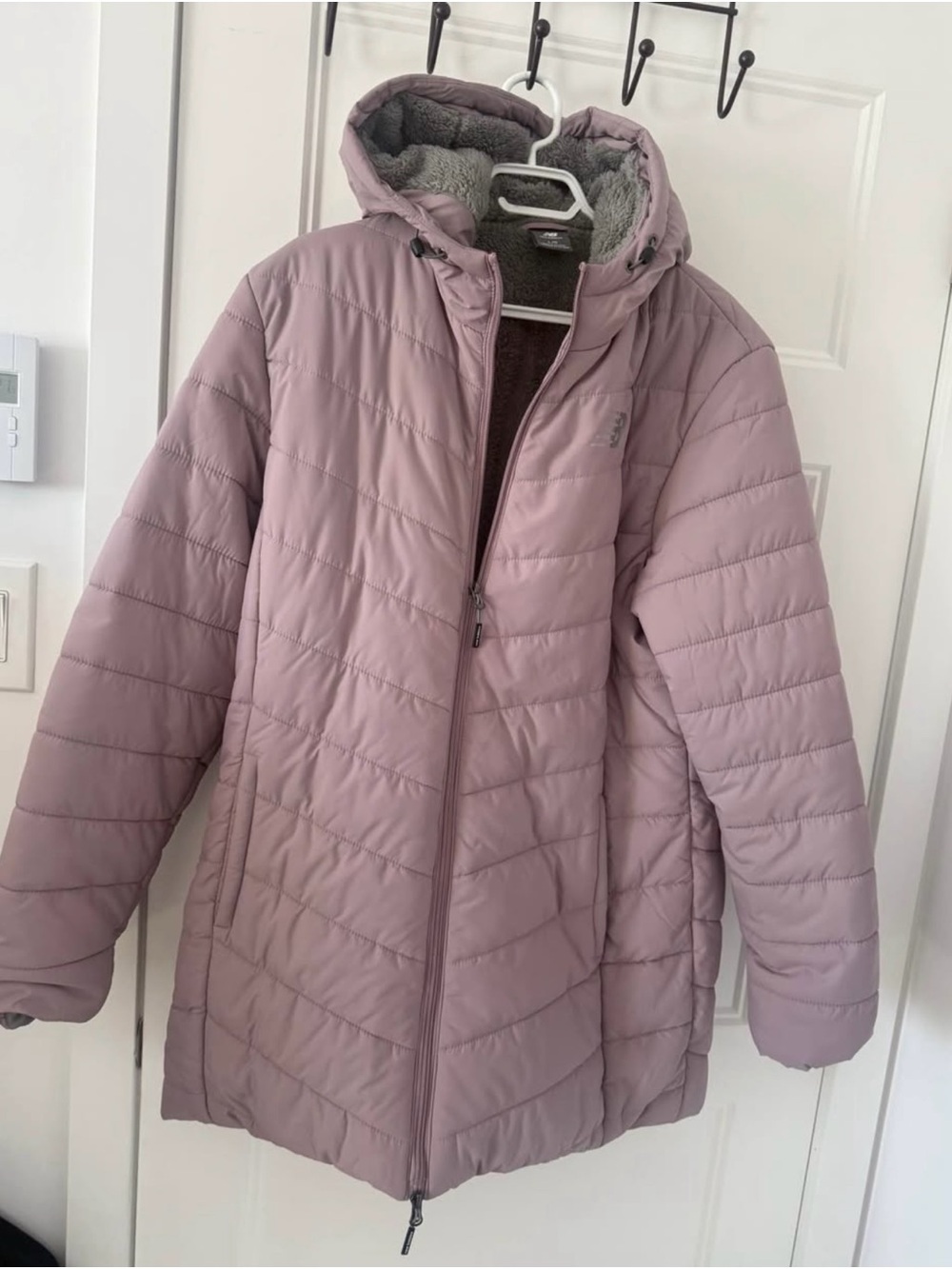 New Balance Women's Quilted Hooded Puffer Jacket in Dusty Mauve